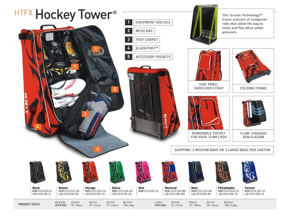 Tasche Grit HTFX Hockey Tower Junior Chicago Schwarz/rot – Bild 5